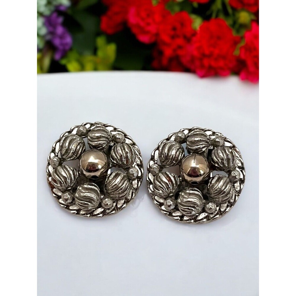 Vintage 1960s Kramer Textured Dome Earrings Silver Tone Clip On Mid Century - 5F